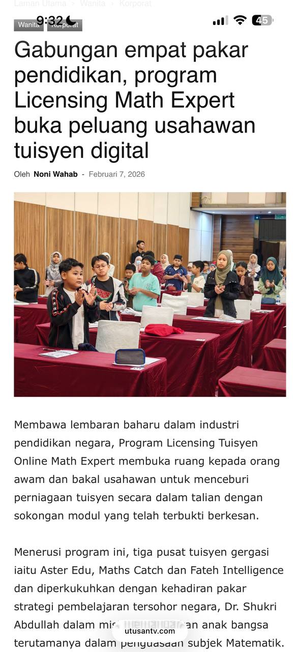 Gabungan Empat Pakar Pendidikan, Program Licensing Math Expert Buka Peluang Usahawan Tuisyen Digital