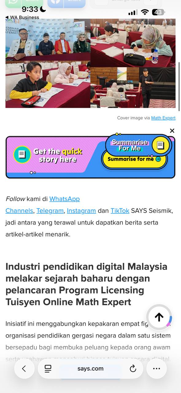 Program Licensing Math Expert Buka Peluang Usahawan Digital – “4 Pakar Pendidikan, 1 Sistem”