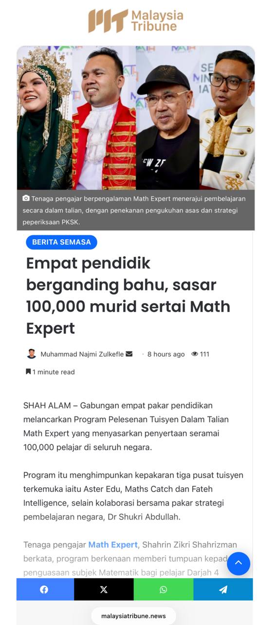 Empat Pendidik Berganding Bahu, Sasar 100,000 Murid Sertai Math Expert