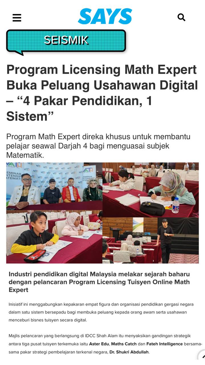 Peluang Keemasan Usahawan Digital Bersama 4 Pakar Math Expert
